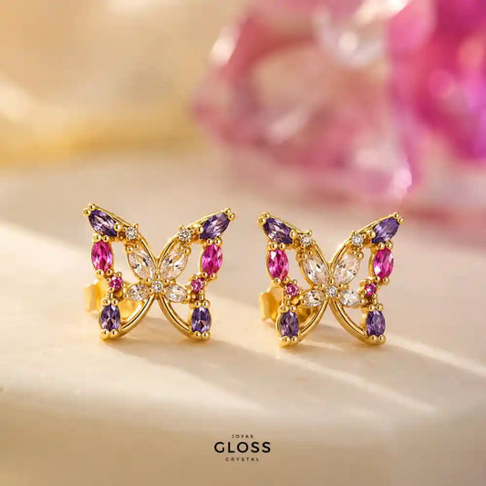 Aros Mariposa Lilium Baño de Oro 18k