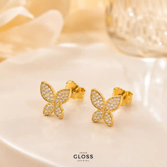 Aros Mariposita Baño de Oro 18k