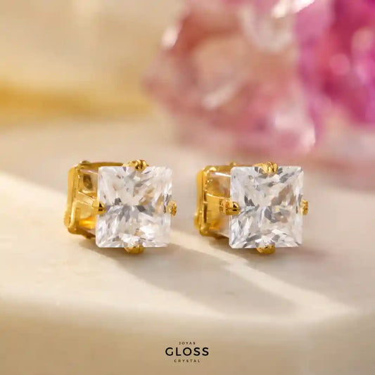 Aros Punto de Luz Cuadrado Baño de Oro 18k