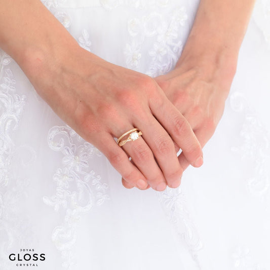Anillo Alianza Duo Solitario Oro Circones - Joyas Gloss Crystal