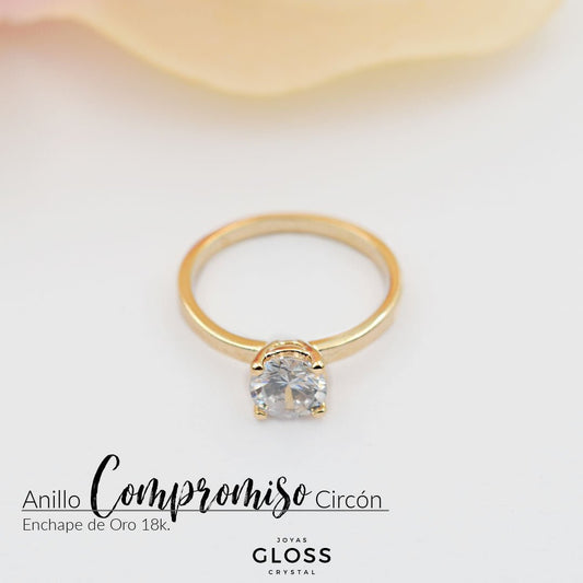 Anillo Compromiso Circón Enchape Oro 18k. - Joyas Gloss Crystal
