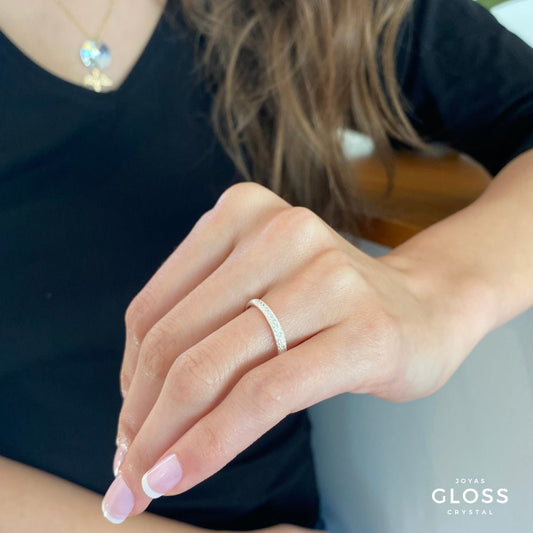 Anillo Medio Cintillo Plata Circón - Joyas Gloss Crystal