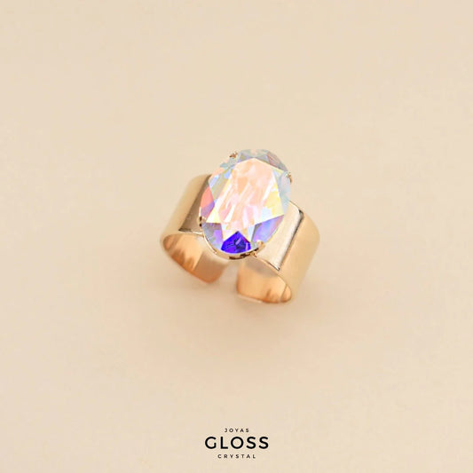 Anillo Ovalo Aurora Boreal Baño de Oro - Joyas Gloss Crystal