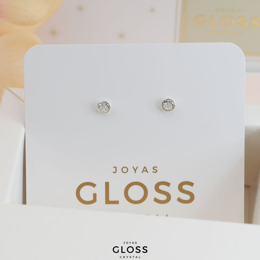 Aros Bebe Plata Circón Redondo 4mm - Joyas Gloss Crystal