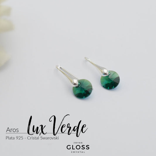 Aros Lux Verde Plata - Joyas Gloss Crystal
