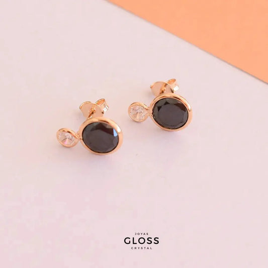 Aros Olivia Negro Oro - Joyas Gloss Crystal