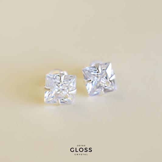 Aros Punto de Luz Cuadrado Plata - Joyas Gloss Crystal
