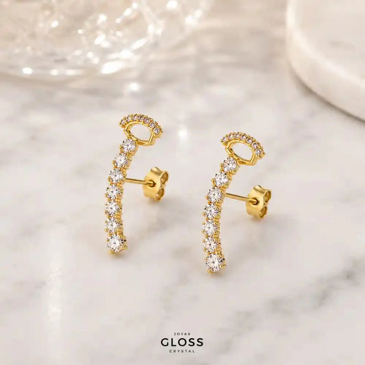 Aros Trepadores Enchape de Oro 18k - Joyas Gloss Crystal
