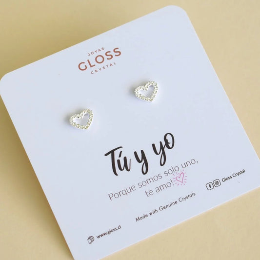 Aros Tu y yo Corazón Plata - Joyas Gloss Crystal