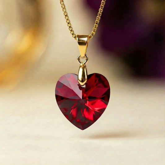 Collar Corazón Titanic Rojo Baño de Oro 18k - Joyas Gloss Crystal