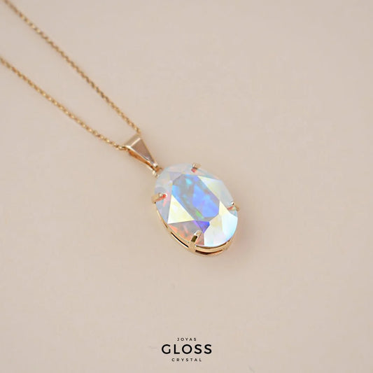 Collar Ovalado Diamonds Tornasol Baño de Oro - Joyas Gloss Crystal
