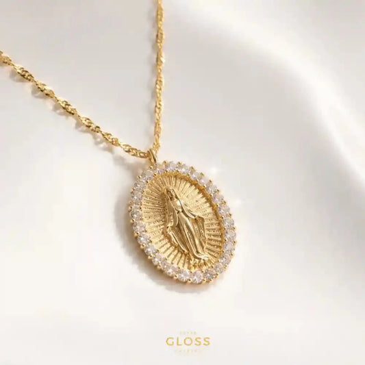 Collar Virgen Circon Blanco Oro 18k - Joyas Gloss Crystal