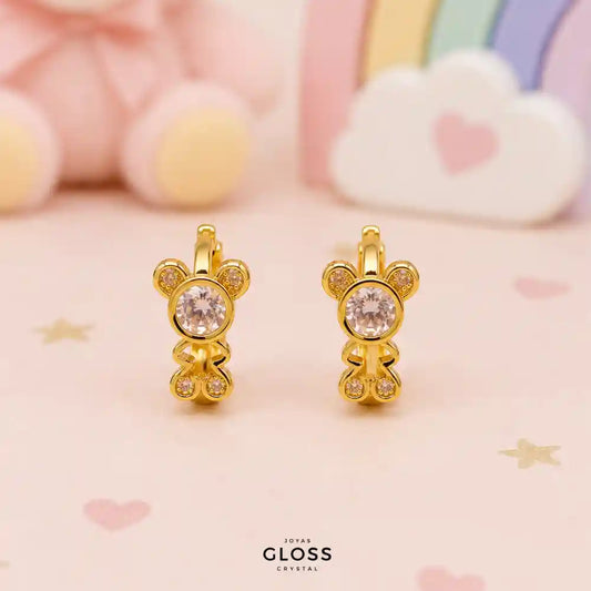 Aros Mini Argolla Teddy Bear Baño de Oro 18k