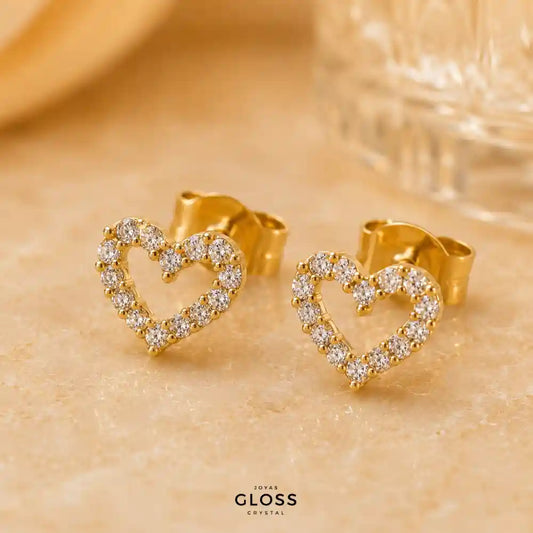Aros Caroline Punto de Luz Corazón Baño de Oro 18k