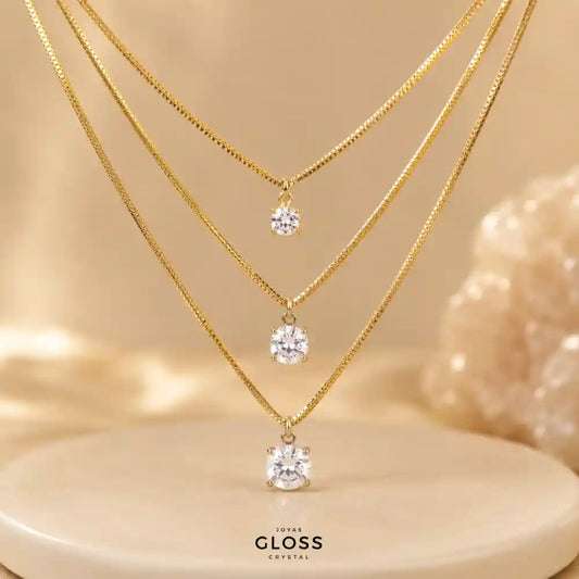 Collar Triple Destello Baño de Oro 18k