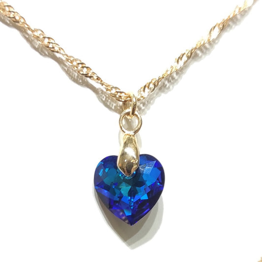 Collar Punto de Luz Corazón Azul enchape de oro
