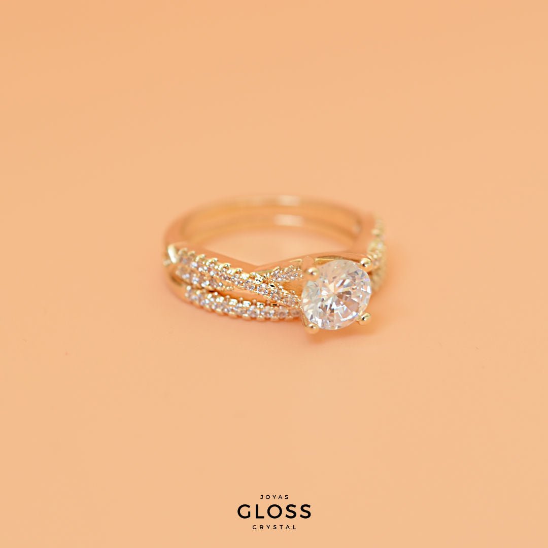 Anillo Alianza Duo Solitario Oro Circones - Joyas Gloss Crystal