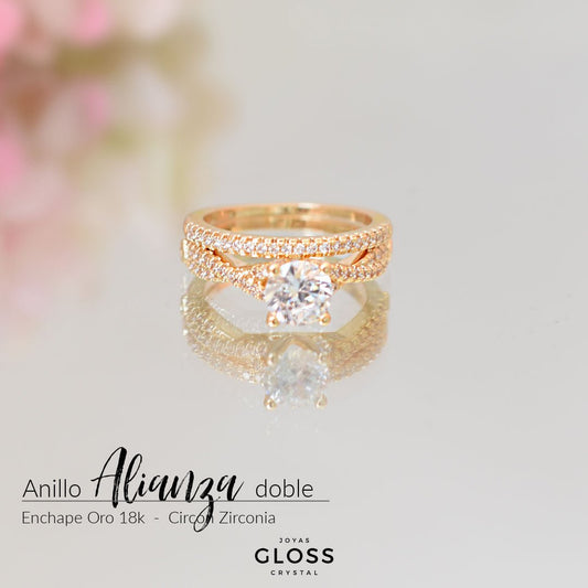 Anillo Alianza Duo Solitario Oro Circones - Joyas Gloss Crystal
