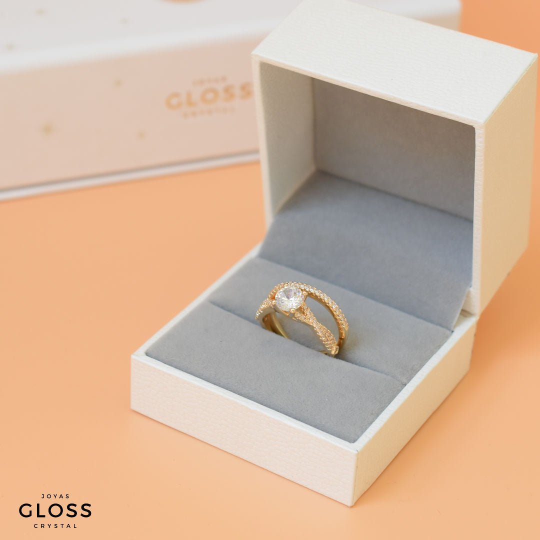 Anillo Alianza Duo Solitario Oro Circones - Joyas Gloss Crystal
