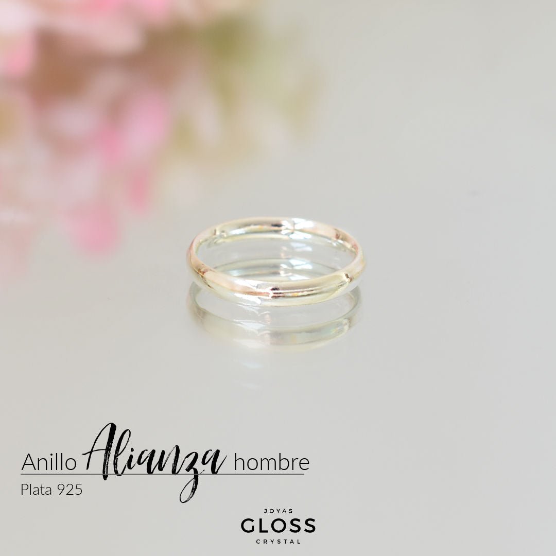 Anillo Alianza Hombre Plata 925 - Joyas Gloss Crystal