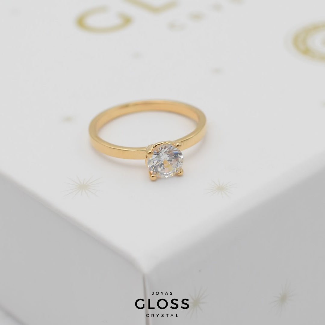 Anillo Compromiso Circón Enchape Oro 18k. - Joyas Gloss Crystal