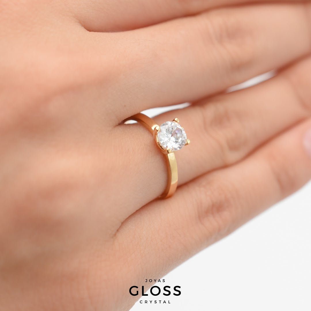 Anillo Compromiso Circón Enchape Oro 18k. - Joyas Gloss Crystal