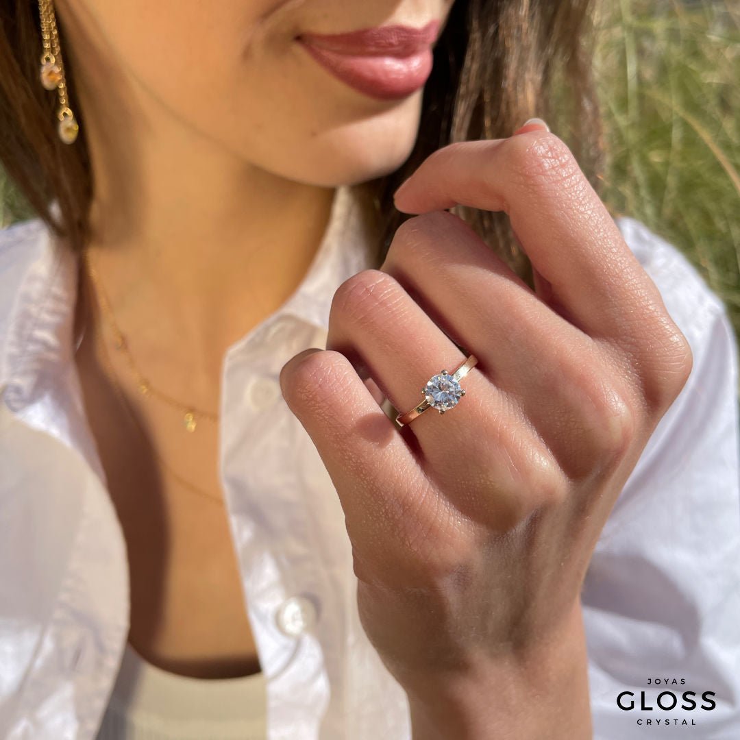 Anillo Compromiso Circón Maxi Enchape Oro 18k. - Joyas Gloss Crystal