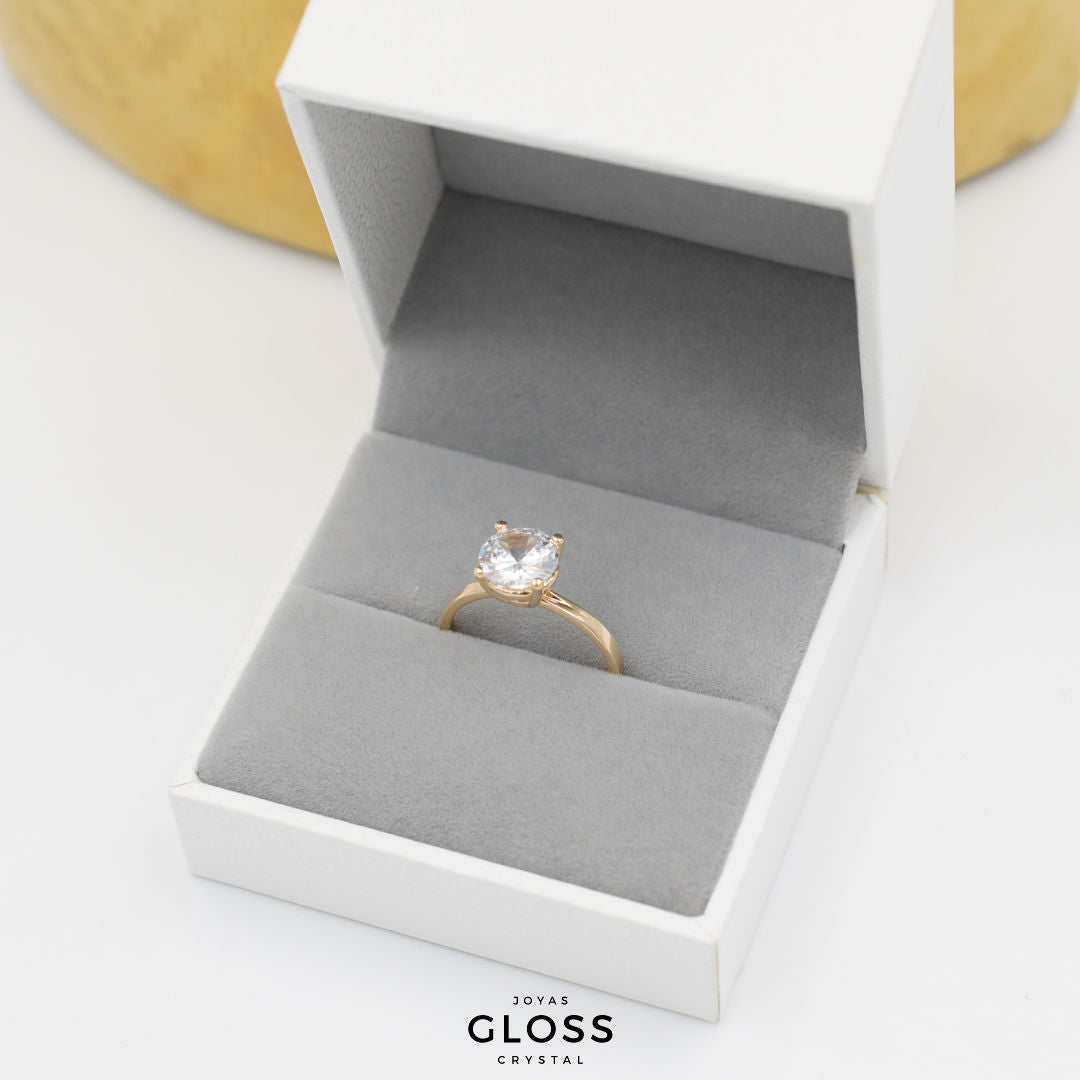 Anillo Compromiso Circón Maxi Enchape Oro 18k. - Joyas Gloss Crystal