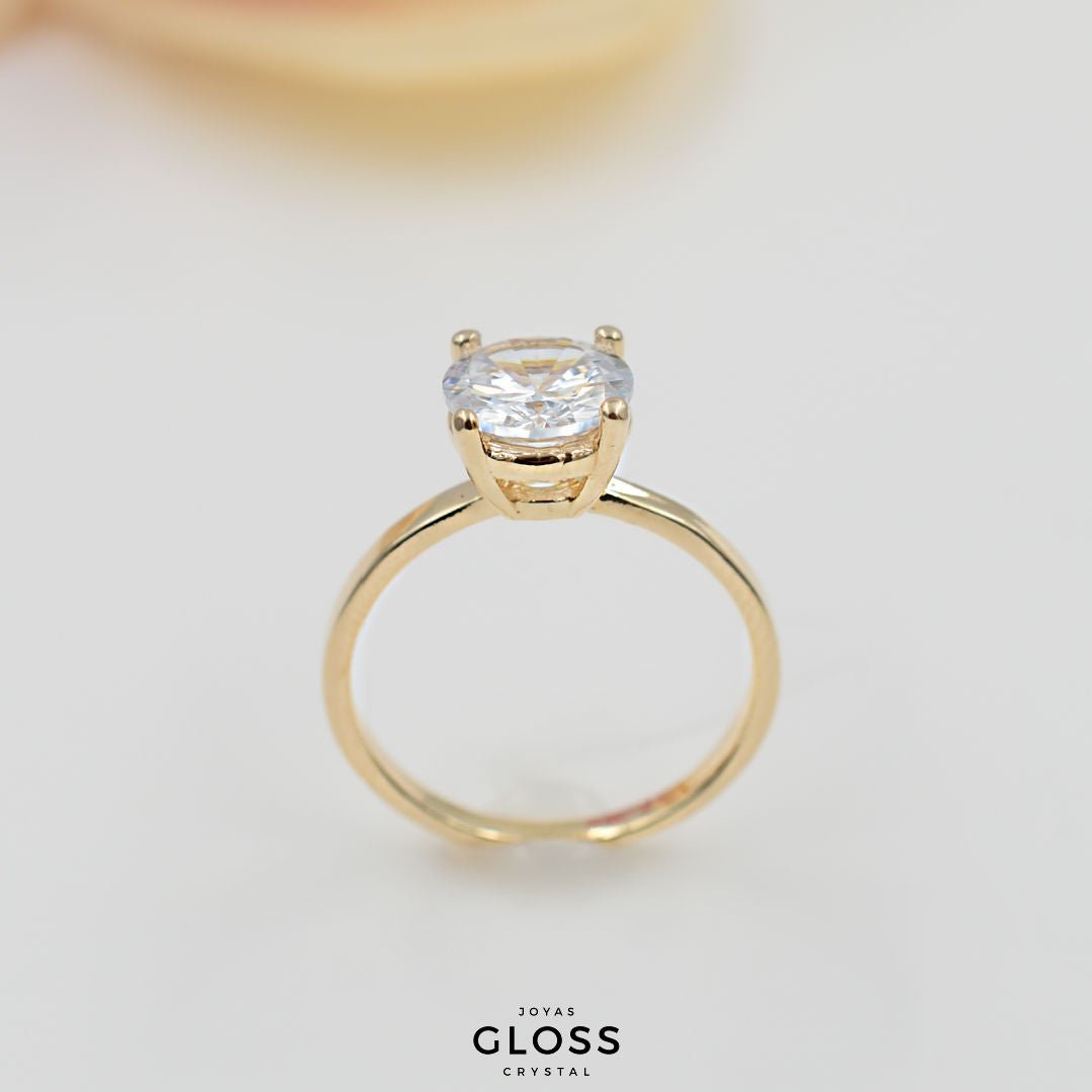 Anillo Compromiso Circón Maxi Enchape Oro 18k. - Joyas Gloss Crystal