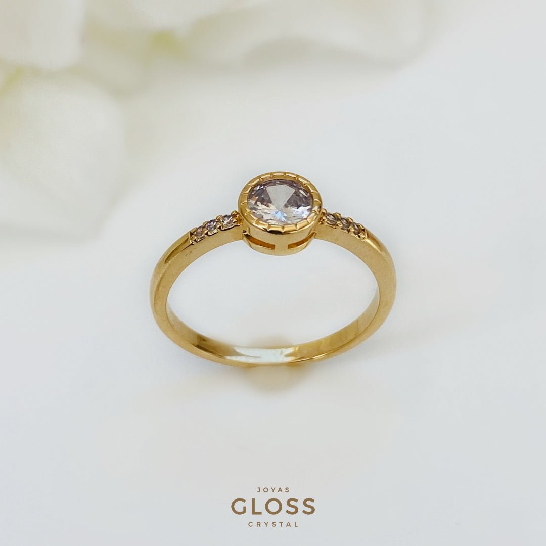 Anillo Compromiso Enchape oro 18k. - Joyas Gloss Crystal