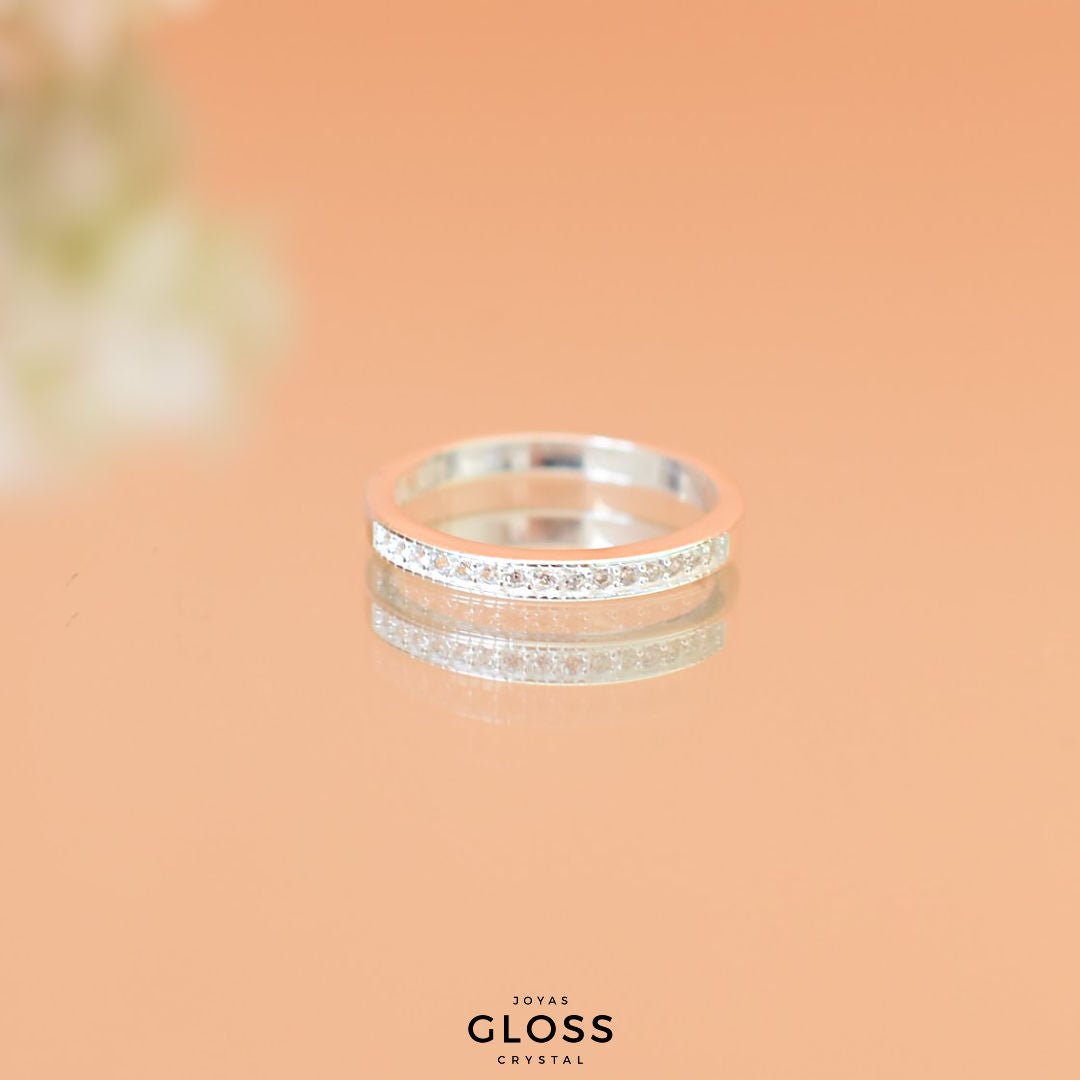 Anillo Compromiso Medio Cintillo Circón Plata 925 - Joyas Gloss Crystal
