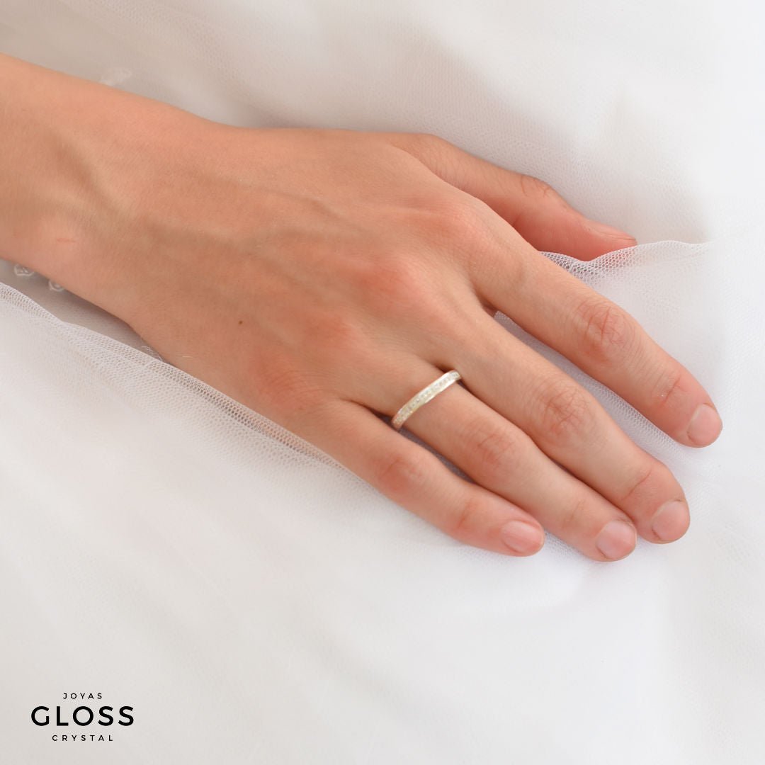 Anillo Compromiso Medio Cintillo Circón Plata 925 - Joyas Gloss Crystal