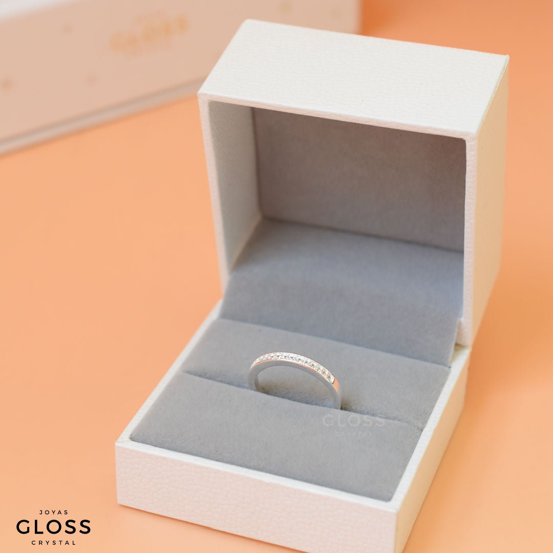 Anillo Compromiso Medio Cintillo Circón Plata 925 - Joyas Gloss Crystal