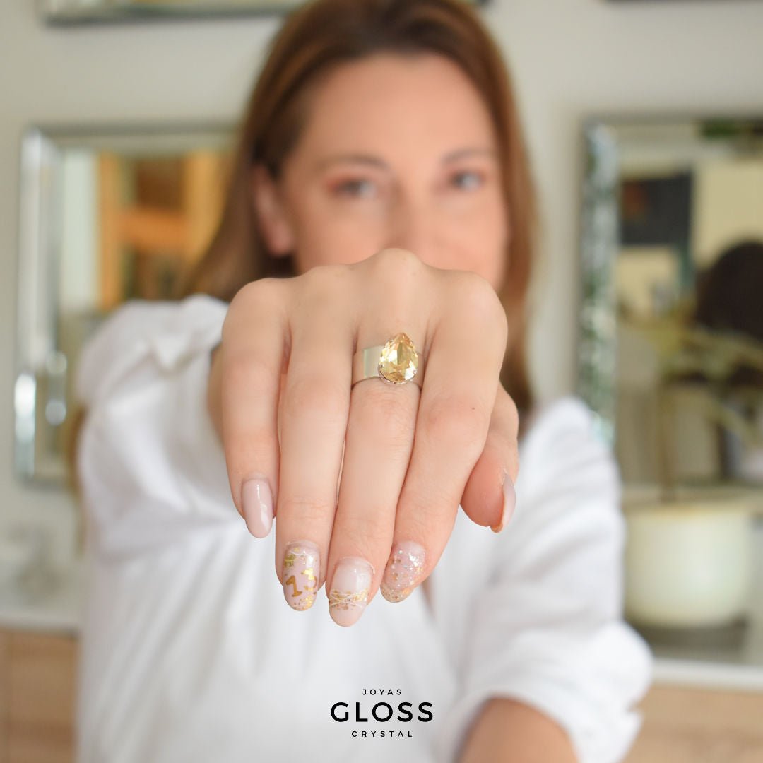 Anillo Gota Grande - Ambar Rodinado - Joyas Gloss Crystal