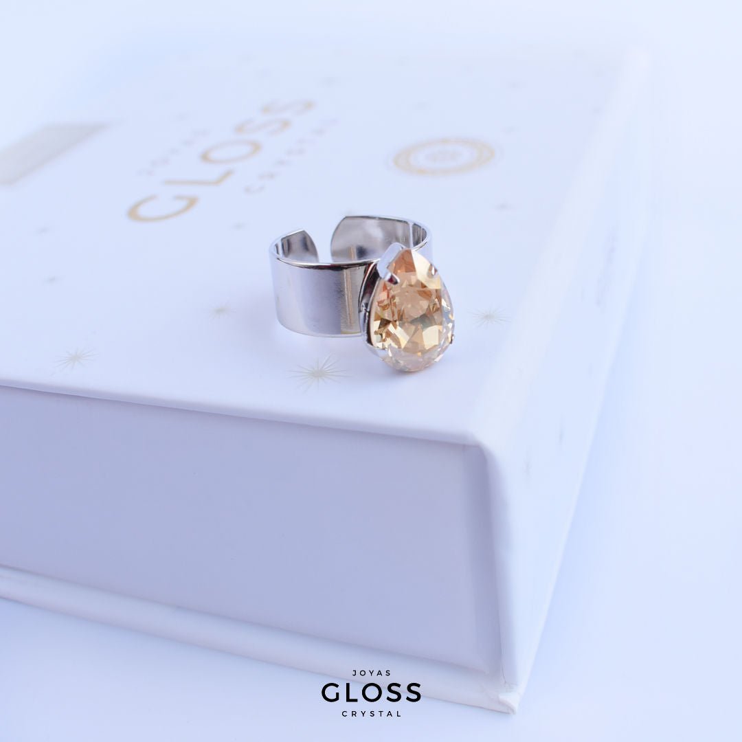 Anillo Gota Grande - Ambar Rodinado - Joyas Gloss Crystal