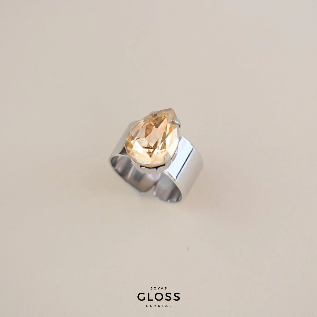 Anillo Gota Grande - Ambar Rodinado - Joyas Gloss Crystal