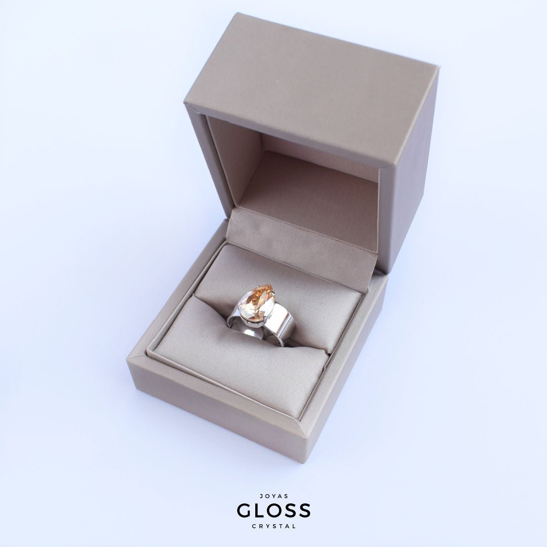 Anillo Gota Grande - Ambar Rodinado - Joyas Gloss Crystal