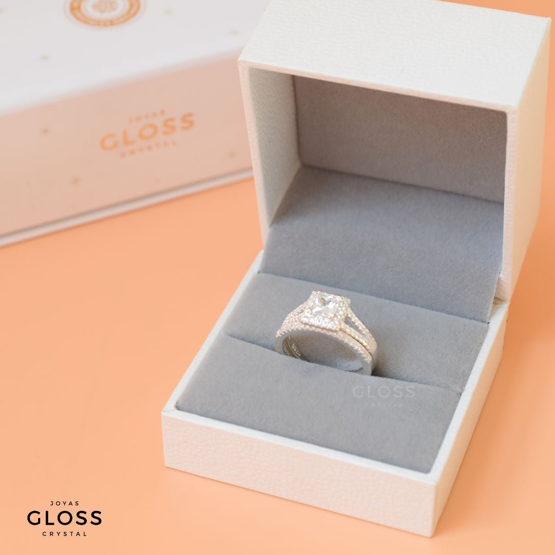 Anillo Matrimonio Doble Plata 925 - Joyas Gloss Crystal
