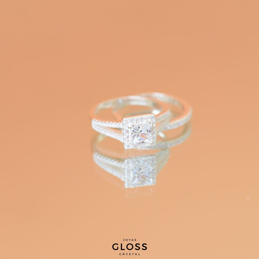 Anillo Matrimonio Doble Plata 925 - Joyas Gloss Crystal