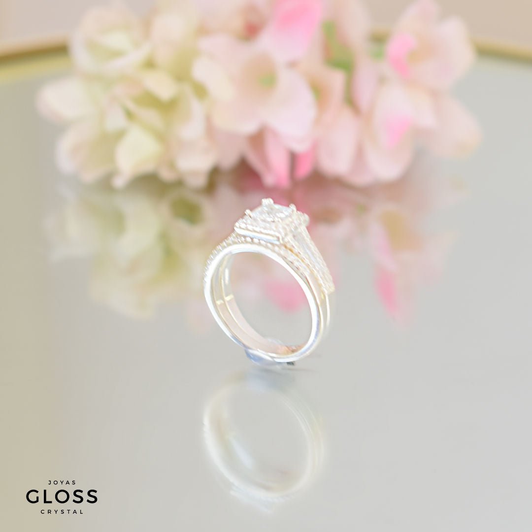 Anillo Matrimonio Doble Plata 925 - Joyas Gloss Crystal