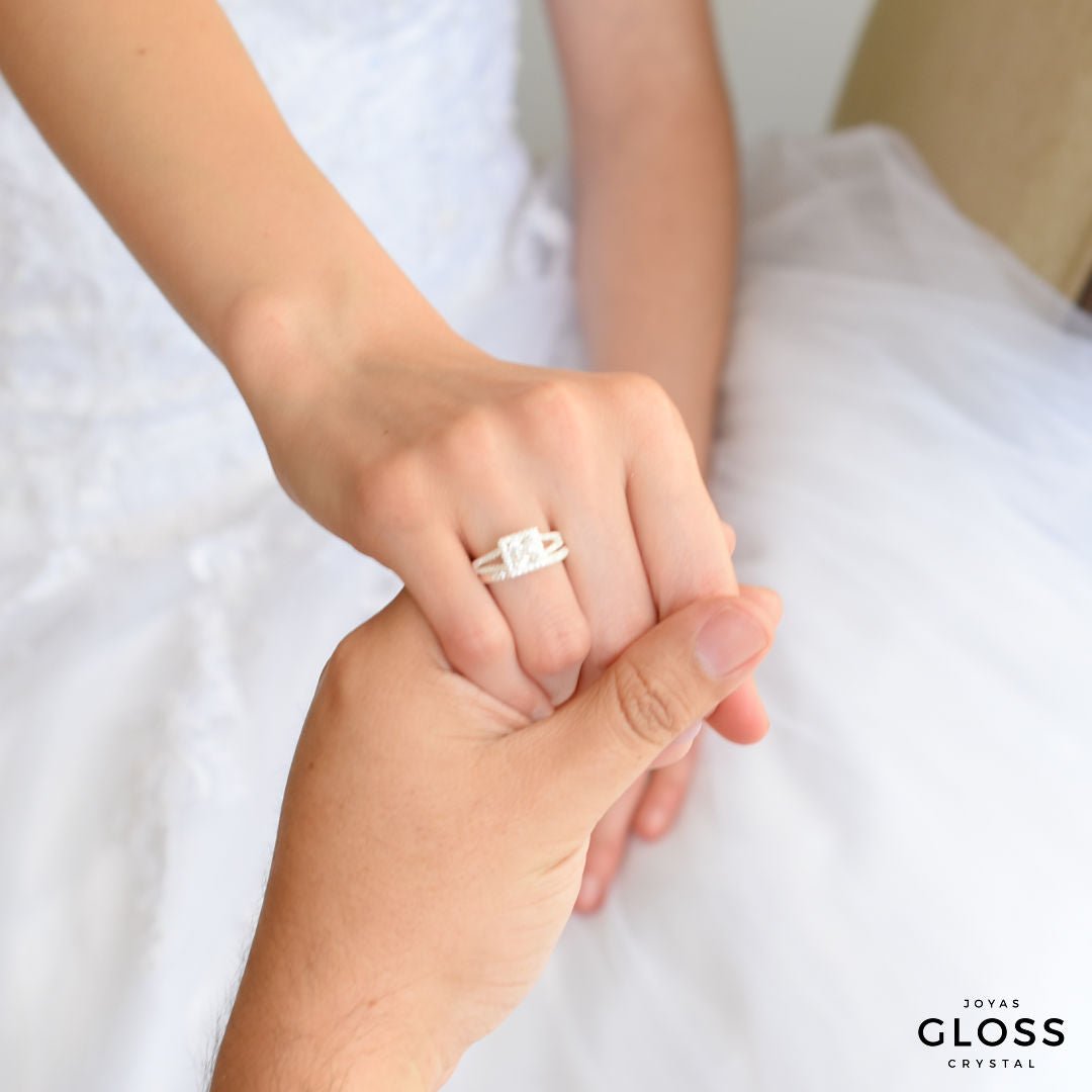 Anillo Matrimonio Doble Plata 925 - Joyas Gloss Crystal