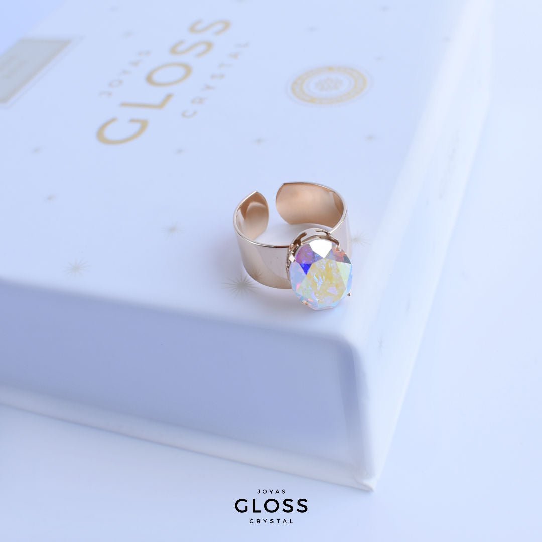 Anillo Ovalo Aurora Boreal Baño de Oro - Joyas Gloss Crystal