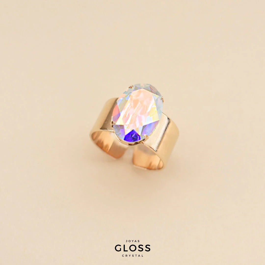 Anillo Ovalo Aurora Boreal Baño de Oro - Joyas Gloss Crystal