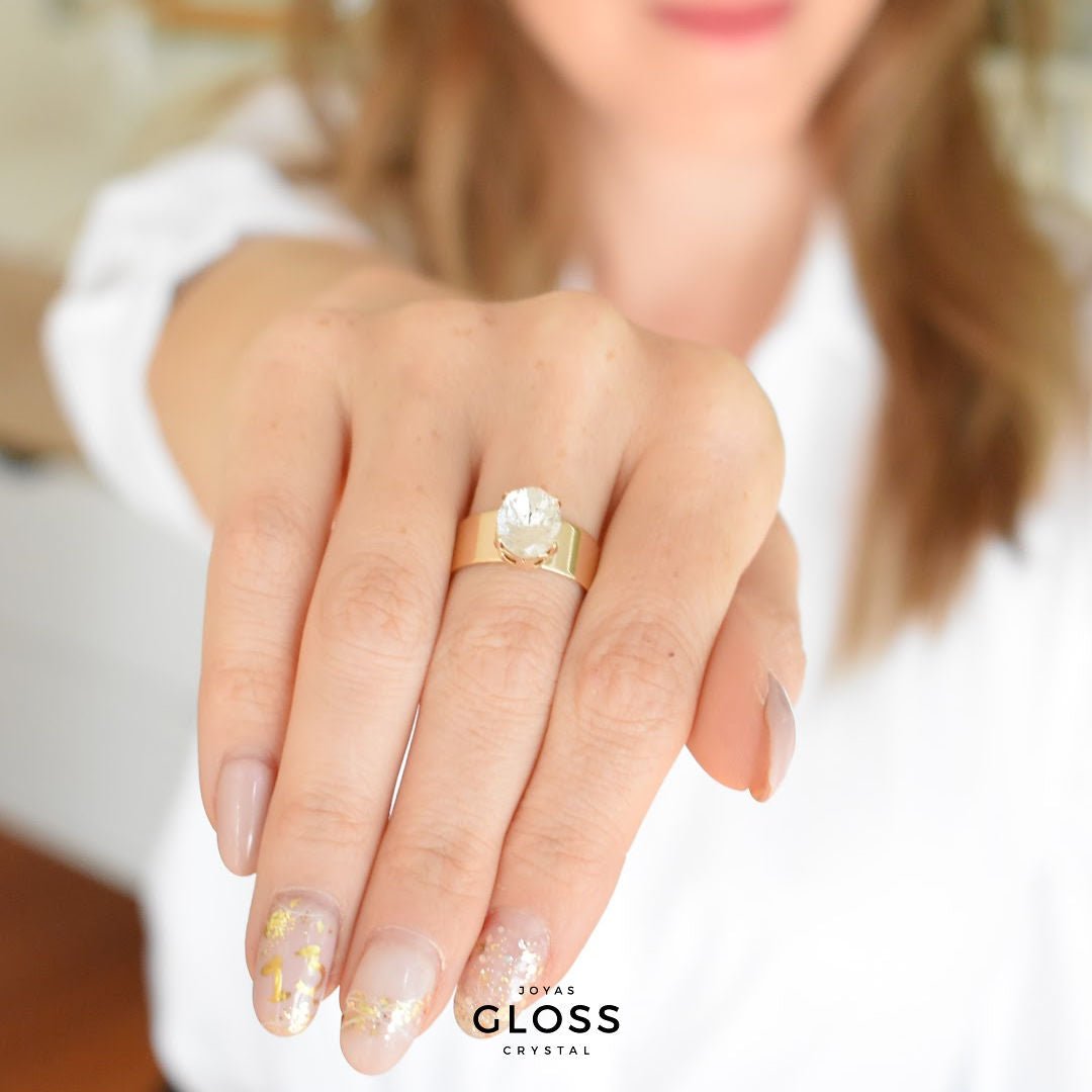 Anillo Ovalo Pequeño Crystal Enchape de Oro - Joyas Gloss Crystal