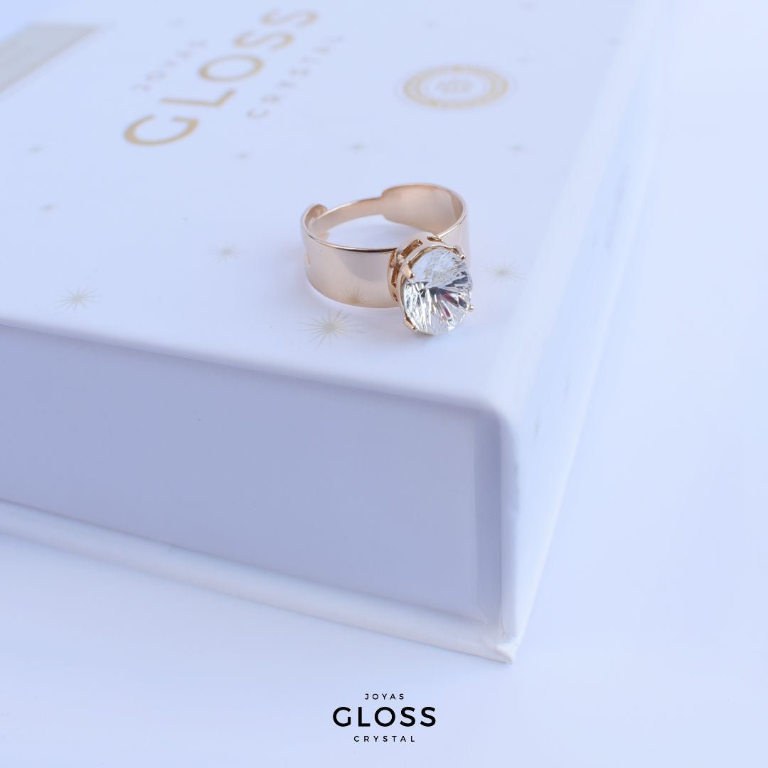 Anillo Ovalo Pequeño Crystal Enchape de Oro - Joyas Gloss Crystal