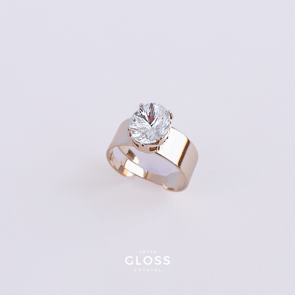 Anillo Ovalo Pequeño Crystal Enchape de Oro - Joyas Gloss Crystal