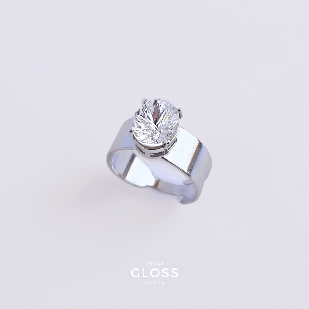 Anillo Ovalo Pequeño Crystal Rodinado - Joyas Gloss Crystal