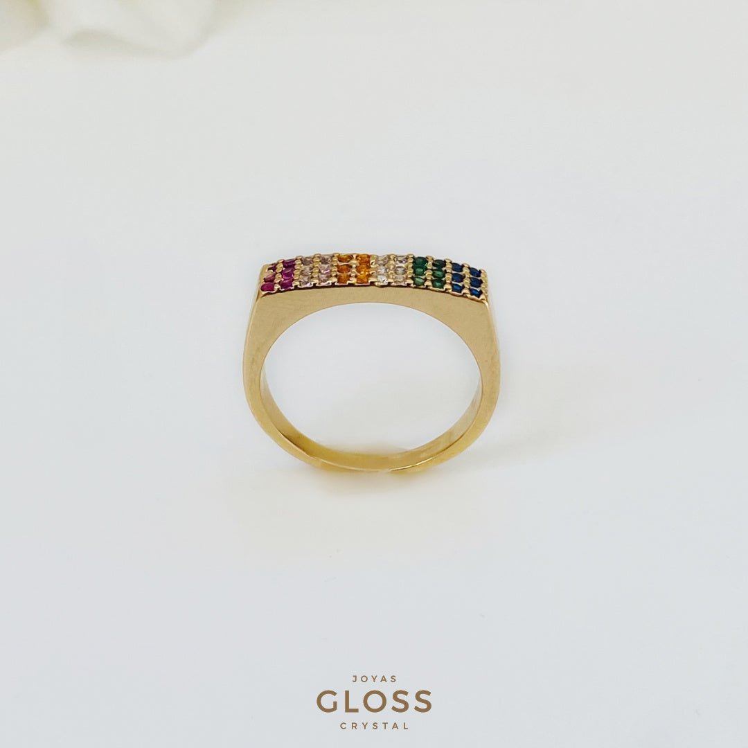 Anillo Rainbow Enchape Oro 18k. - Joyas Gloss Crystal