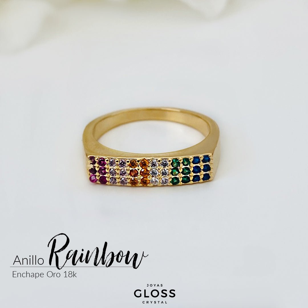 Anillo Rainbow Enchape Oro 18k. - Joyas Gloss Crystal