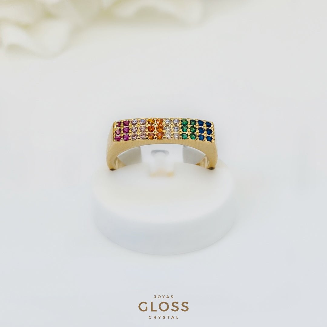 Anillo Rainbow Enchape Oro 18k. - Joyas Gloss Crystal